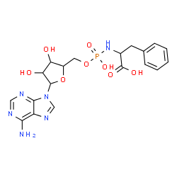 ChemSpider 2D Image | 2-{[{[5-(6-Amino-9H-purin-9-yl)-3,4-dihydroxytetrahydro-2-furanyl]methoxy}(hydroxy)phosphoryl]amino}-3-phenylpropanoic acid | C19H23N6O8P
