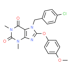 ChemSpider 2D Image | 7-(4-Chlorobenzyl)-8-(4-methoxyphenoxy)-1,3-dimethyl-3,7-dihydro-1H-purine-2,6-dione | C21H19ClN4O4