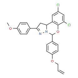 ChemSpider 2D Image | 5-[4-(Allyloxy)phenyl]-7,9-dichloro-2-(4-methoxyphenyl)-1,10b-dihydropyrazolo[1,5-c][1,3]benzoxazine | C26H22Cl2N2O3