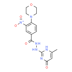 ChemSpider 2D Image | N'-(6-Methyl-4-oxo-1,4-dihydro-2-pyrimidinyl)-4-(4-morpholinyl)-3-nitrobenzohydrazide | C16H18N6O5