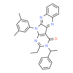 ChemSpider 2D Image | 11-(3,5-Dimethylphenyl)-2-ethyl-3-(1-phenylethyl)-3,11-dihydro-4H-pyrimido[5',4':4,5]pyrrolo[2,3-b]quinoxalin-4-one | C30H27N5O