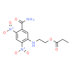 ChemSpider 2D Image | 2-[(5-Carbamoyl-2,4-dinitrophenyl)amino]ethyl propionate | C12H14N4O7