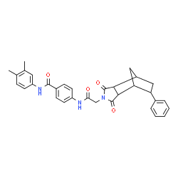 ChemSpider 2D Image | N-(3,4-Dimethylphenyl)-4-{[(3,5-dioxo-8-phenyl-4-azatricyclo[5.2.1.0~2,6~]dec-4-yl)acetyl]amino}benzamide | C32H31N3O4