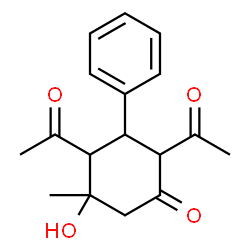 ChemSpider 2D Image | 2,4-Diacetyl-5-hydroxy-5-methyl-3-phenylcyclohexanone | C17H20O4