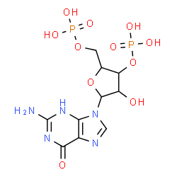 ChemSpider 2D Image | 2-Amino-9-(3,5-di-O-phosphonopentofuranosyl)-3,9-dihydro-6H-purin-6-one | C10H15N5O11P2