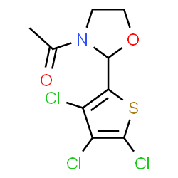 ChemSpider 2D Image | 1-[2-(3,4,5-Trichloro-2-thienyl)-1,3-oxazolidin-3-yl]ethanone | C9H8Cl3NO2S