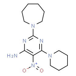 ChemSpider 2D Image | 2-(1-Azepanyl)-5-nitro-6-(1-piperidinyl)-4-pyrimidinamine | C15H24N6O2