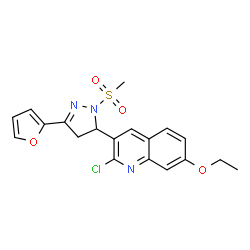 ChemSpider 2D Image | 2-Chloro-7-ethoxy-3-[3-(2-furyl)-1-(methylsulfonyl)-4,5-dihydro-1H-pyrazol-5-yl]quinoline | C19H18ClN3O4S