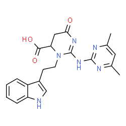 ChemSpider 2D Image | 2-[(4,6-Dimethyl-2-pyrimidinyl)amino]-3-[2-(1H-indol-3-yl)ethyl]-6-oxo-3,4,5,6-tetrahydro-4-pyrimidinecarboxylic acid | C21H22N6O3