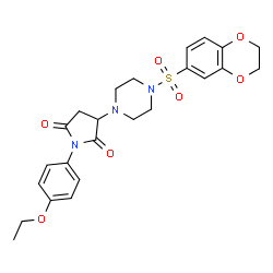 ChemSpider 2D Image | 3-[4-(2,3-Dihydro-1,4-benzodioxin-6-ylsulfonyl)-1-piperazinyl]-1-(4-ethoxyphenyl)-2,5-pyrrolidinedione | C24H27N3O7S