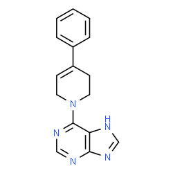 ChemSpider 2D Image | 6-(4-Phenyl-3,6-dihydro-1(2H)-pyridinyl)-1H-purine | C16H15N5