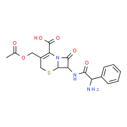 ChemSpider 2D Image | 3-(Acetoxymethyl)-7-{[amino(phenyl)acetyl]amino}-8-oxo-5-thia-1-azabicyclo[4.2.0]oct-2-ene-2-carboxylic acid | C18H19N3O6S