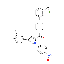 ChemSpider 2D Image | [3-(3,4-Dimethylphenyl)-1-(4-nitrophenyl)-1H-pyrazol-5-yl]{4-[3-(trifluoromethyl)phenyl]-1-piperazinyl}methanone | C29H26F3N5O3