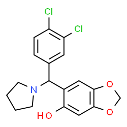 ChemSpider 2D Image | 6-[(3,4-Dichlorophenyl)(1-pyrrolidinyl)methyl]-1,3-benzodioxol-5-ol | C18H17Cl2NO3