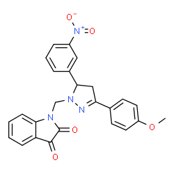 ChemSpider 2D Image | 1-{[3-(4-Methoxyphenyl)-5-(3-nitrophenyl)-4,5-dihydro-1H-pyrazol-1-yl]methyl}-1H-indole-2,3-dione | C25H20N4O5