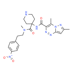 ChemSpider 2D Image | 4,7-Dimethyl-N-(4-{methyl[2-(4-nitrophenyl)ethyl]carbamoyl}-4-piperidinyl)pyrazolo[5,1-c][1,2,4]triazine-3-carboxamide | C23H28N8O4