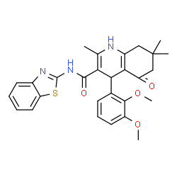 ChemSpider 2D Image | N-(1,3-Benzothiazol-2-yl)-4-(2,3-dimethoxyphenyl)-2,7,7-trimethyl-5-oxo-1,4,5,6,7,8-hexahydro-3-quinolinecarboxamide | C28H29N3O4S