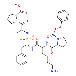 ChemSpider 2D Image | Methyl N-{[1-({1-[(benzyloxy)carbonyl]prolyl-6-ammonionorleucyl}amino)-2-phenylethyl](hydroxy)phosphoryl}alanylprolinate | C36H52N6O9P