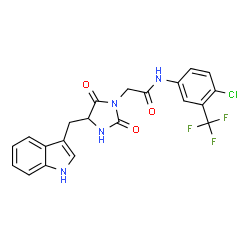 ChemSpider 2D Image | N-[4-Chloro-3-(trifluoromethyl)phenyl]-2-[4-(1H-indol-3-ylmethyl)-2,5-dioxo-1-imidazolidinyl]acetamide | C21H16ClF3N4O3