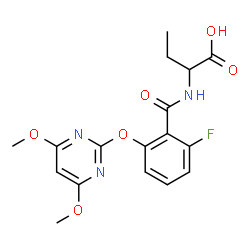 ChemSpider 2D Image | 2-({2-[(4,6-Dimethoxy-2-pyrimidinyl)oxy]-6-fluorobenzoyl}amino)butanoic acid | C17H18FN3O6