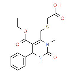 ChemSpider 2D Image | ({[5-(Ethoxycarbonyl)-3-methyl-2-oxo-6-phenyl-1,2,3,6-tetrahydro-4-pyrimidinyl]methyl}sulfanyl)acetic acid | C17H20N2O5S