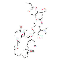 ChemSpider 2D Image | (4R,5S,6S,7R,9R,10R,16R)-6-{[4-(Dimethylamino)-3-hydroxy-5-{[4-hydroxy-4,6-dimethyl-5-(propionyloxy)tetrahydro-2H-pyran-2-yl]oxy}-6-methyltetrahydro-2H-pyran-2-yl]oxy}-10-hydroxy-5-methoxy-9,16-dimeth
yl-2-oxo-7-(2-oxoethyl)oxacyclohexadeca-11,13-dien-4-yl propanoate | C41H67NO15