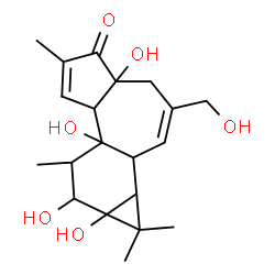 ChemSpider 2D Image | 1,1a,1b,4,4a,7a,7b,8,9,9a-Decahydro-4a,7b,9,9a-tetrahydroxy-3-(hydroxymethyl)-1,1,6,8-tetramethyl-5H-cyclopropa[3,4]benz[1,2-e]azulen-5-one | C20H28O6