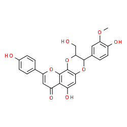 ChemSpider 2D Image | 6-Hydroxy-3-(4-hydroxy-3-methoxyphenyl)-2-(hydroxymethyl)-9-(4-hydroxyphenyl)-2,3-dihydro-7H-[1,4]dioxino[2,3-h]chromen-7-one | C25H20O9