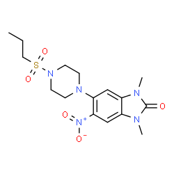 ChemSpider 2D Image | 1,3-Dimethyl-5-nitro-6-[4-(propylsulfonyl)-1-piperazinyl]-1,3-dihydro-2H-benzimidazol-2-one | C16H23N5O5S
