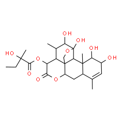 ChemSpider 2D Image | 1,2,11,12-Tetrahydroxy-16-oxo-11,20-epoxypicras-3-en-15-yl 2-hydroxy-2-methylbutanoate | C25H36O10