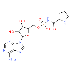 ChemSpider 2D Image | [5-(6-Amino-9H-purin-9-yl)-3,4-dihydroxytetrahydro-2-furanyl]methyl hydrogen (2-pyrrolidinylcarbonyl)phosphoramidate | C15H22N7O7P
