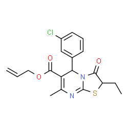 ChemSpider 2D Image | Allyl 5-(3-chlorophenyl)-2-ethyl-7-methyl-3-oxo-2,3-dihydro-5H-[1,3]thiazolo[3,2-a]pyrimidine-6-carboxylate | C19H19ClN2O3S