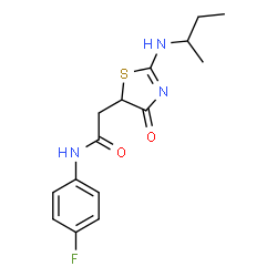 ChemSpider 2D Image | 2-[2-(sec-Butylamino)-4-oxo-4,5-dihydro-1,3-thiazol-5-yl]-N-(4-fluorophenyl)acetamide | C15H18FN3O2S