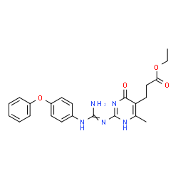 ChemSpider 2D Image | ethyl 3-(4-methyl-6-oxo-2-(3-(4-phenoxyphenyl)guanidino)-1,6-dihydropyrimidin-5-yl)propanoate | C23H25N5O4