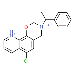 ChemSpider 2D Image | 6-Chloro-3-(1-phenylethyl)-3,4-dihydro-2H-[1,3]oxazino[5,6-h]quinoline-3,10-diium | C19H19ClN2O