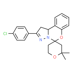ChemSpider 2D Image | 2'-(4-Chlorophenyl)-2,2-dimethyl-1',2,3,5,6,10b'-hexahydrospiro[pyran-4,5'-pyrazolo[1,5-c][1,3]benzoxazine] | C22H23ClN2O2