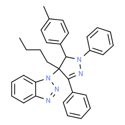 ChemSpider 2D Image | 1-[4-Butyl-5-(4-methylphenyl)-1,3-diphenyl-4,5-dihydro-1H-pyrazol-4-yl]-1H-benzotriazole | C32H31N5