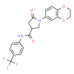 ChemSpider 2D Image | 1-(2,3-Dihydro-1,4-benzodioxin-6-yl)-5-oxo-N-[4-(trifluoromethyl)phenyl]-3-pyrrolidinecarboxamide | C20H17F3N2O4
