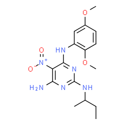 ChemSpider 2D Image | N~2~-sec-Butyl-N~4~-(2,5-dimethoxyphenyl)-5-nitro-2,4,6-pyrimidinetriamine | C16H22N6O4