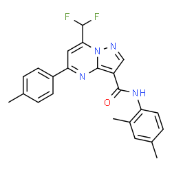 ChemSpider 2D Image | 7-(Difluoromethyl)-N-(2,4-dimethylphenyl)-5-(4-methylphenyl)pyrazolo[1,5-a]pyrimidine-3-carboxamide | C23H20F2N4O