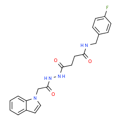 ChemSpider 2D Image | N-(4-Fluorobenzyl)-4-[2-(1H-indol-1-ylacetyl)hydrazino]-4-oxobutanamide | C21H21FN4O3
