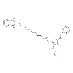 ChemSpider 2D Image | Ethyl 2-{[11-(1,3-dioxo-1,3-dihydro-2H-isoindol-2-yl)undecanoyl]amino}-4-methyl-5-(phenylcarbamoyl)-3-thiophenecarboxylate | C34H39N3O6S