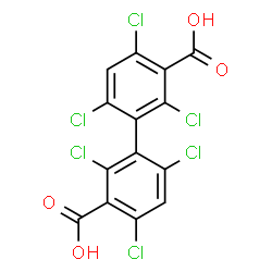ChemSpider 2D Image | 2,2',4,4',6,6'-Hexachloro-3,3'-biphenyldicarboxylic acid | C14H4Cl6O4