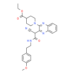 ChemSpider 2D Image | Ethyl 1-[3-(1-cyano-2-{[2-(4-methoxyphenyl)ethyl]amino}-2-oxoethyl)-2-quinoxalinyl]-4-piperidinecarboxylate | C28H31N5O4