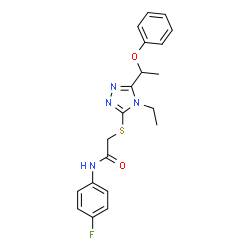 ChemSpider 2D Image | 2-{[4-Ethyl-5-(1-phenoxyethyl)-4H-1,2,4-triazol-3-yl]sulfanyl}-N-(4-fluorophenyl)acetamide | C20H21FN4O2S
