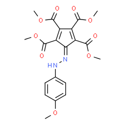 ChemSpider 2D Image | Tetramethyl 5-[(4-methoxyphenyl)hydrazono]-1,3-cyclopentadiene-1,2,3,4-tetracarboxylate | C20H20N2O9