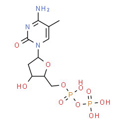 ChemSpider 2D Image | 4-Amino-1-{2-deoxy-5-O-[hydroxy(phosphonooxy)phosphoryl]pentofuranosyl}-5-methyl-2(1H)-pyrimidinone | C10H17N3O10P2