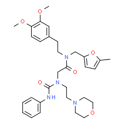 ChemSpider 2D Image | N-[2-(3,4-Dimethoxyphenyl)ethyl]-N-[(5-methyl-2-furyl)methyl]-N~2~-[2-(4-morpholinyl)ethyl]-N~2~-(phenylcarbamoyl)glycinamide | C31H40N4O6