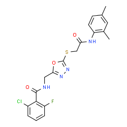 ChemSpider 2D Image | 2-Chloro-N-{[5-({2-[(2,4-dimethylphenyl)amino]-2-oxoethyl}sulfanyl)-1,3,4-oxadiazol-2-yl]methyl}-6-fluorobenzamide | C20H18ClFN4O3S