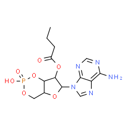 ChemSpider 2D Image | 6-(6-Amino-9H-purin-9-yl)-2-hydroxy-2-oxidotetrahydro-4H-furo[3,2-d][1,3,2]dioxaphosphinin-7-yl butyrate | C14H18N5O7P